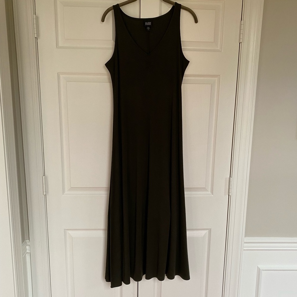 Eileen Fisher size S charcoal grey 100% wool sleeveless maxi dress